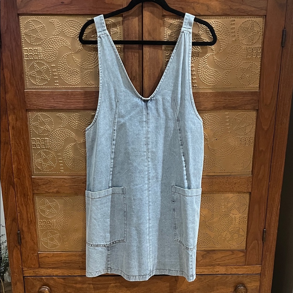 Light Wash Denim Pinafore Dress - Women
